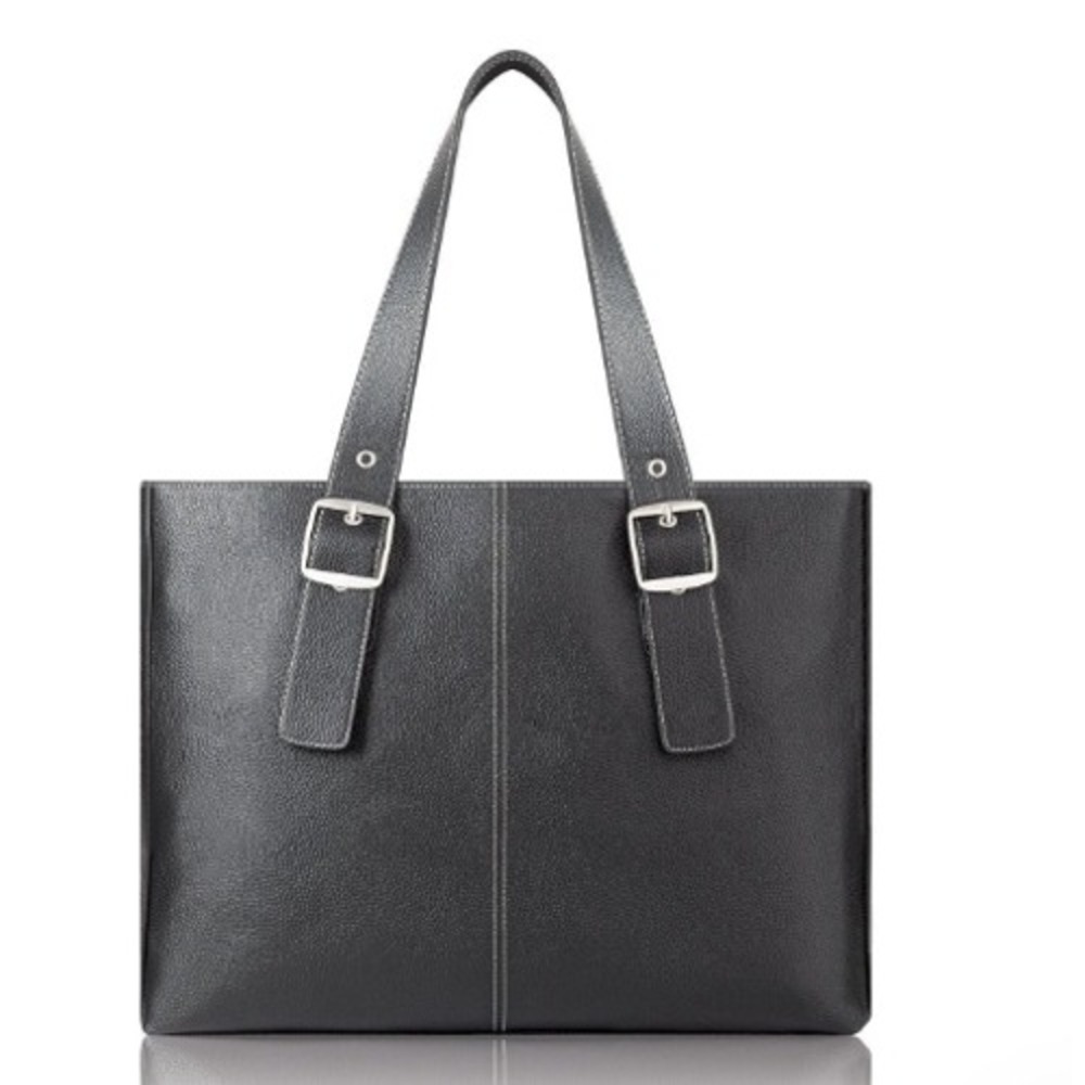 Solo New York Classic Collection Laptop Tote Black Pebbled Faux Leather Bag